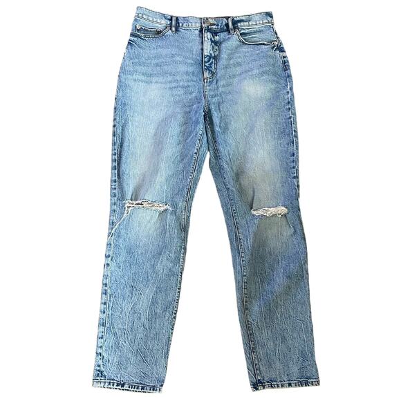 LOFT Size 10 30 High Waist Rise Boyfriend Jeans Acid Wash Holes - Picture 1 of 5